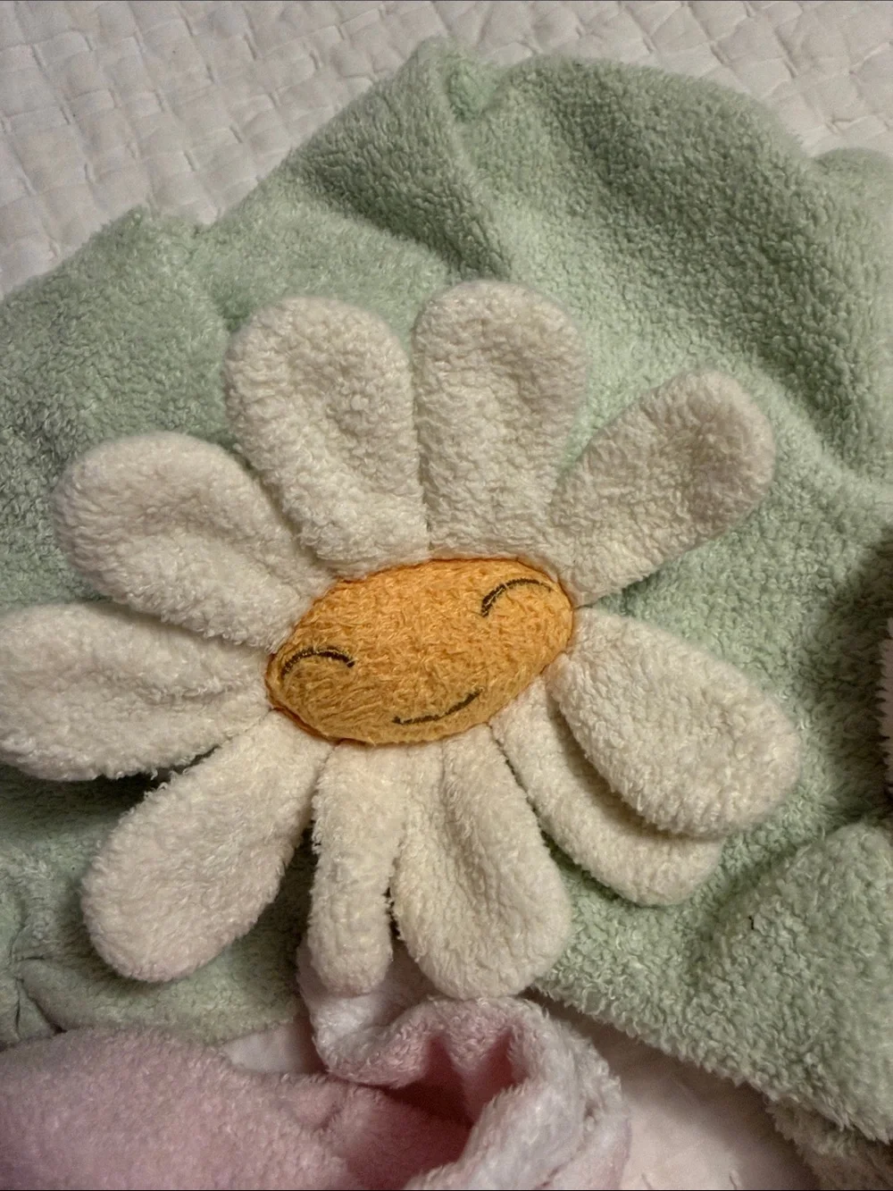 Angel Dear Pink Bunny Lovey Duo with Green Daisy Lovey
